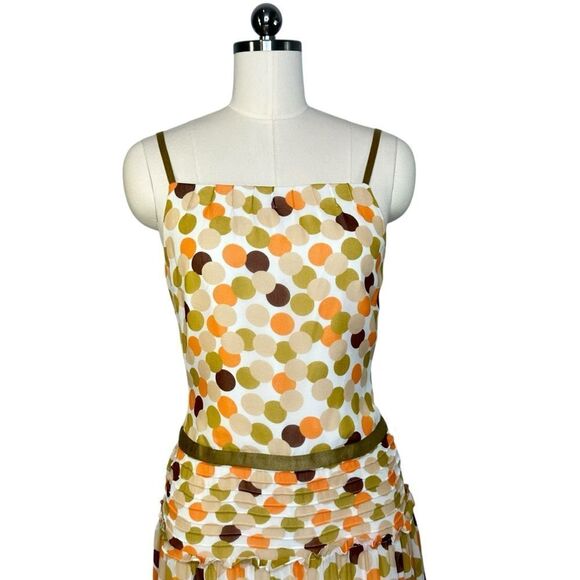 Vera Wang Polka Dot Silk Pleated Ruffle Midi Dress | Size 2 - Picture 5 of 9